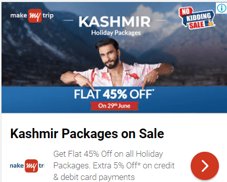 Display advertising example of MakeMyTrip to Kashmir by ranvir singh 