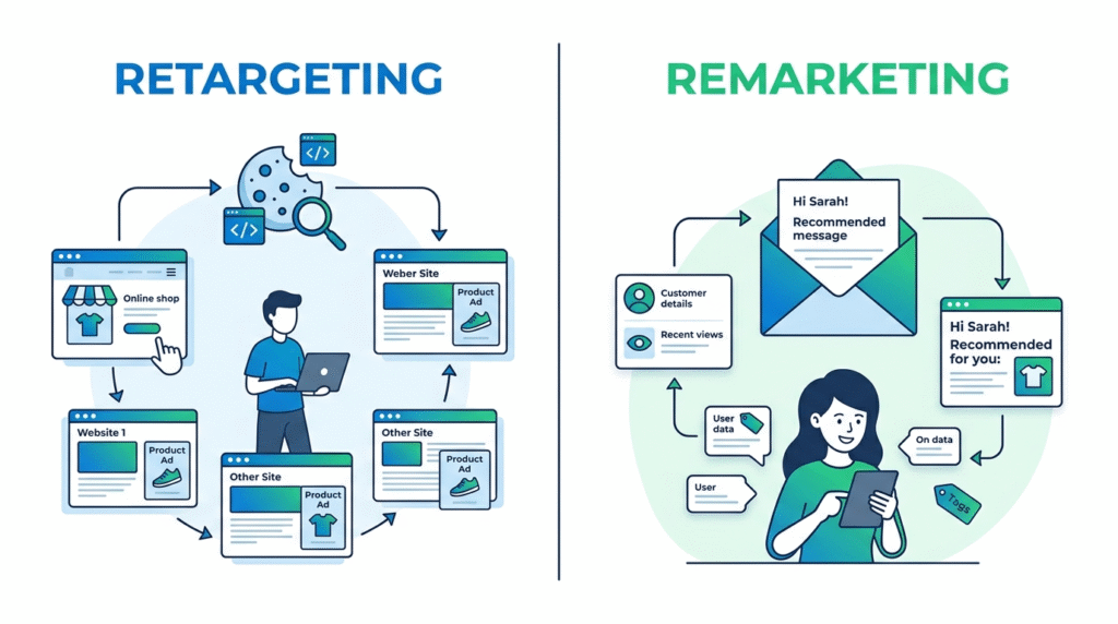 remarketing vs retargeting cover image showcasing both
